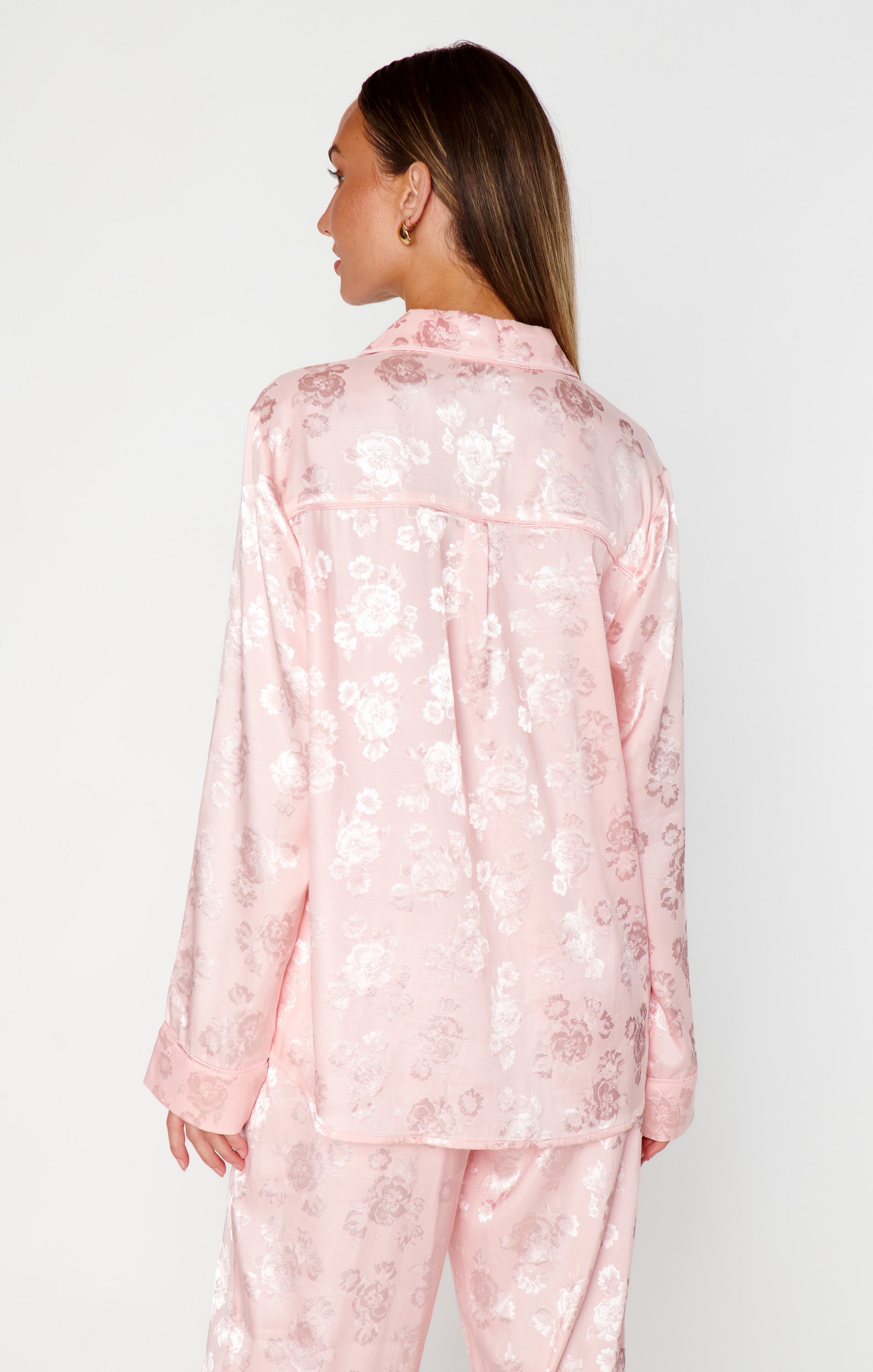 Women's Pink Floral Silk Pajama Set - Cropped & Button-Down