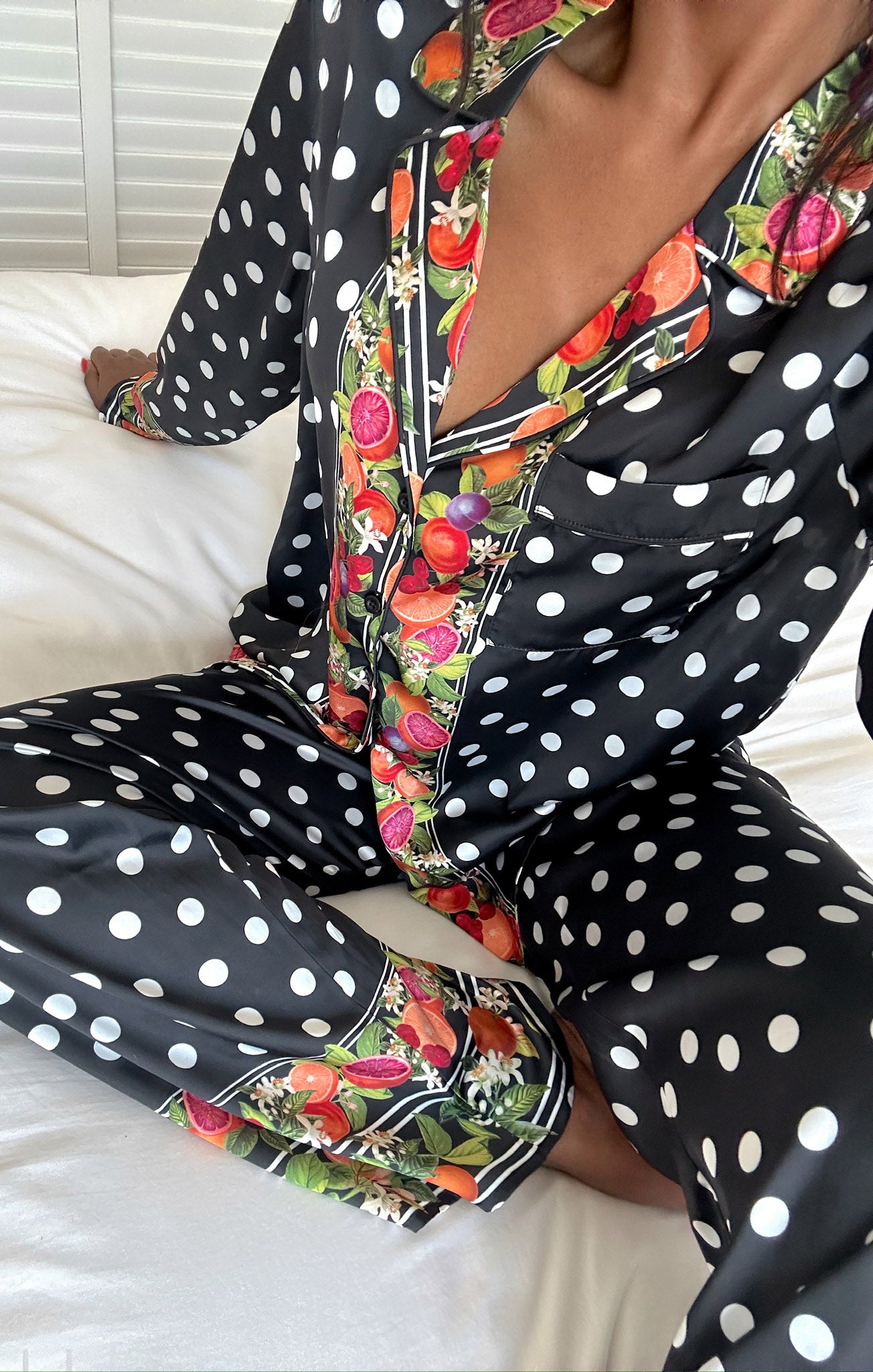 Tropical Sangria Silky Pajama Set with Drawstring Waist