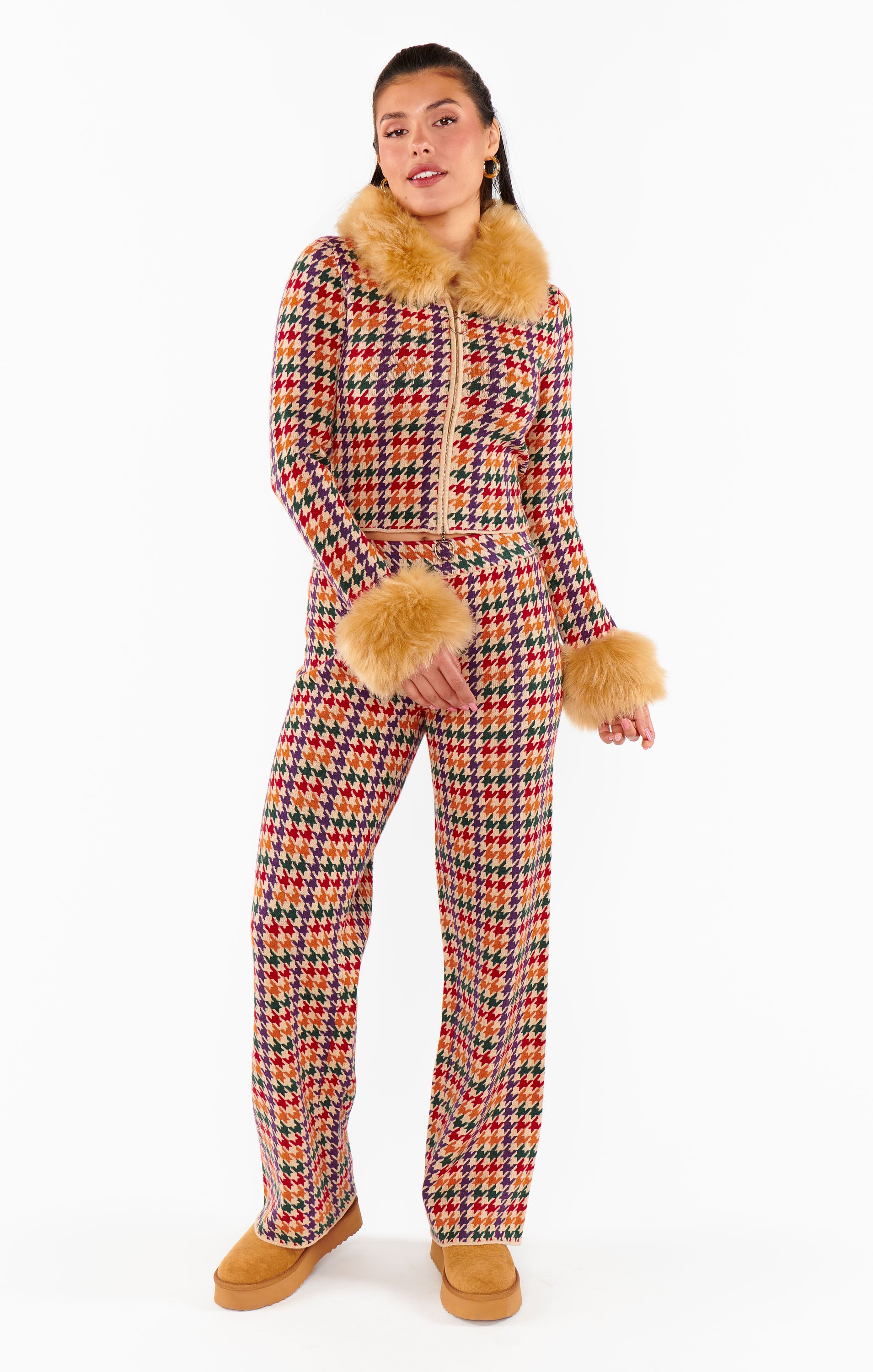 Zermatt Houndstooth Knit Sweater Pants - Cozy Lounge Set