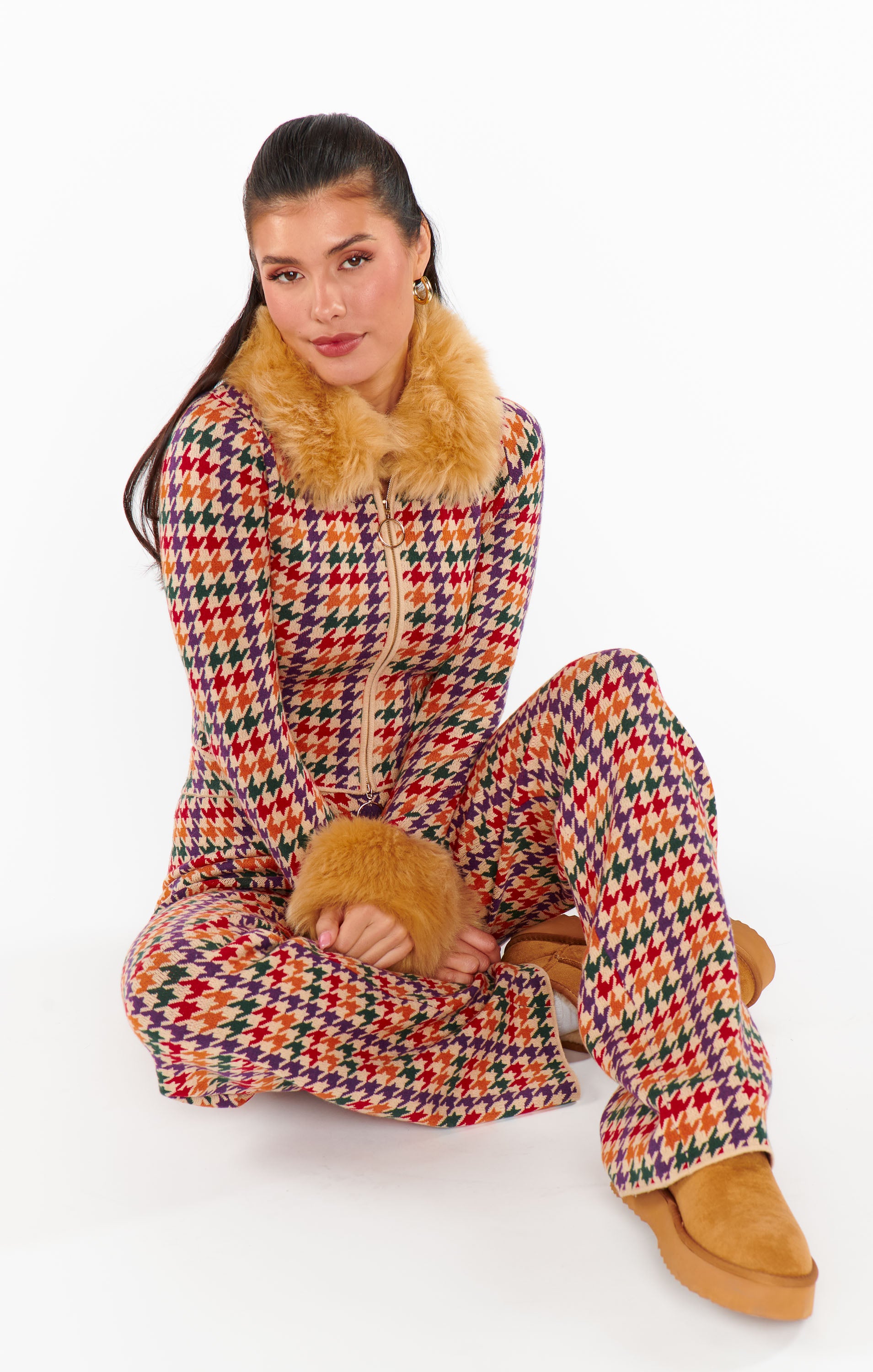 Zermatt Houndstooth Knit Sweater Pants - Cozy Lounge Set