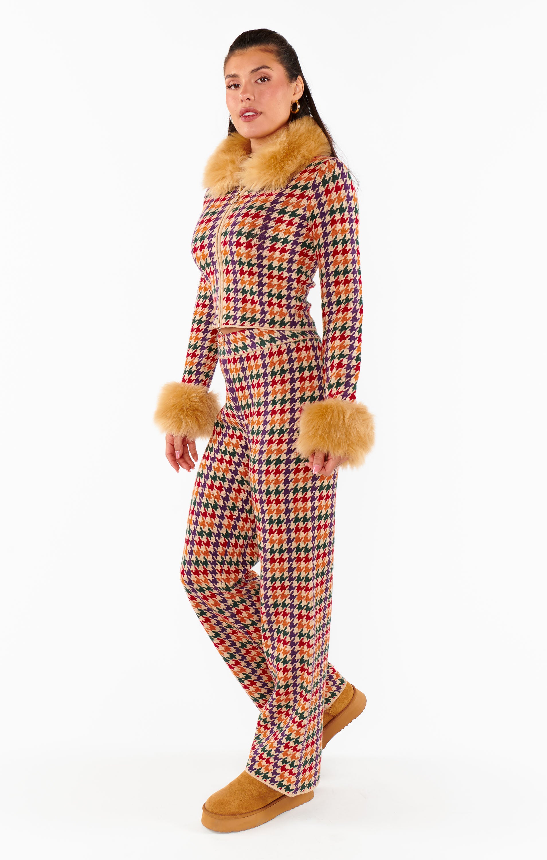 Zermatt Houndstooth Knit Sweater Pants - Cozy Lounge Set