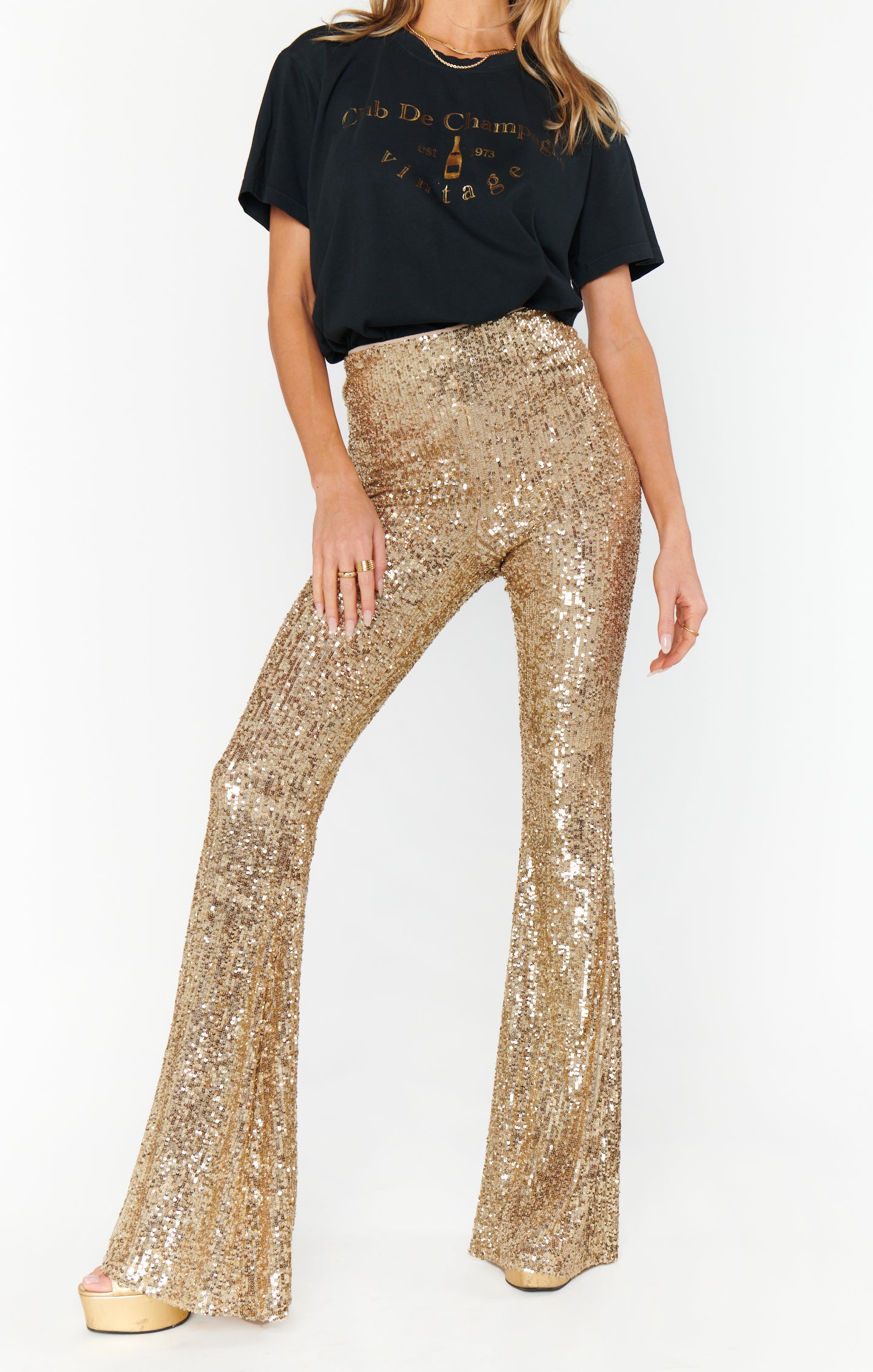 Golden Girl Sequin Mercury Bells with Elastic Waist