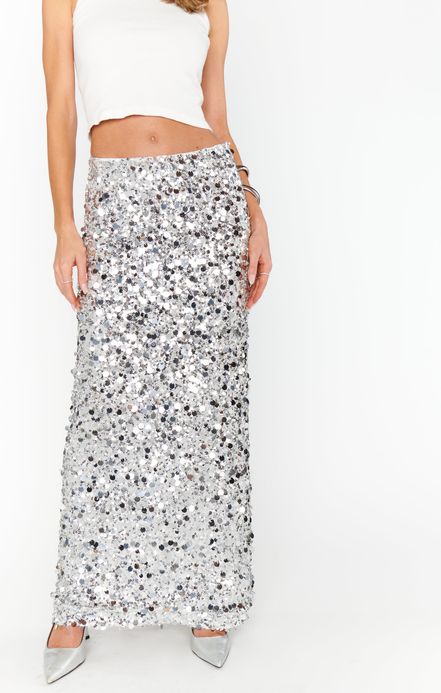 Silver Sequin Maxi Skirt | All That Skirt | Party Wear