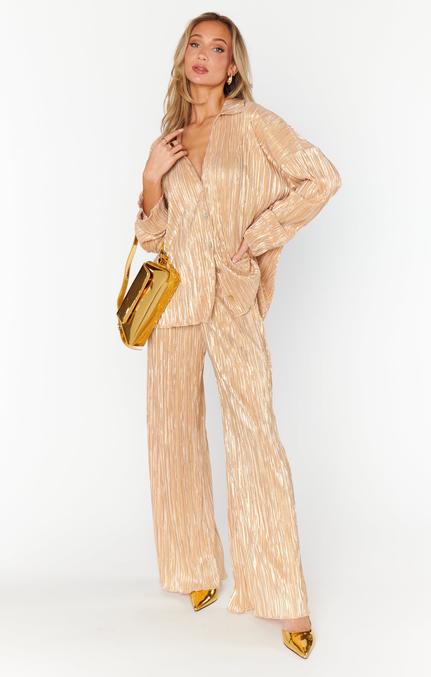 Retro Gold Pleat Everywhere Pants for Parties