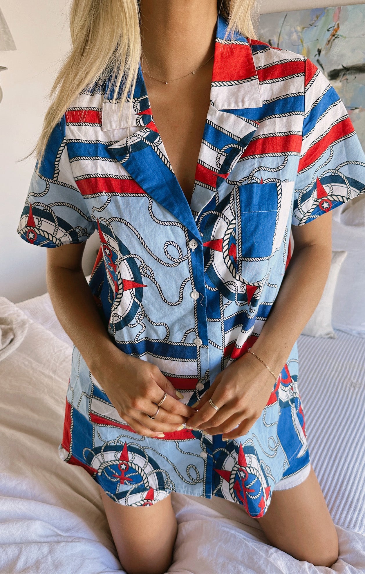 Women's Nautical Print PJ Set - Lightweight Summer Pajamas