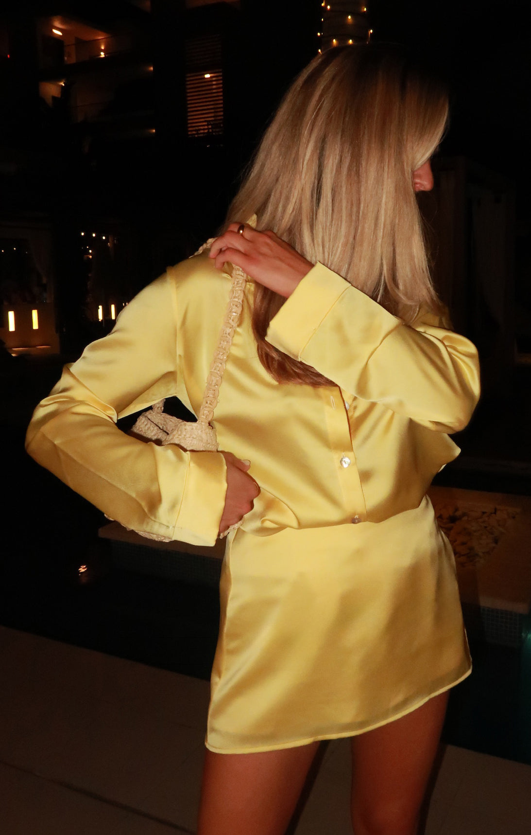 Yellow Luxe Satin Skort with Shorts - All Night Comfort