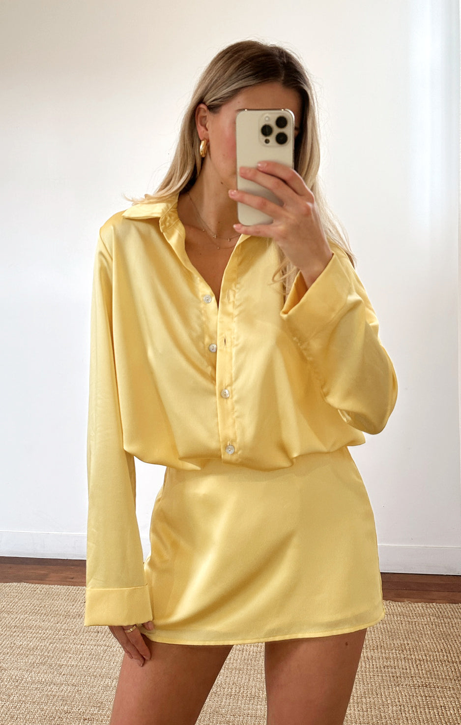 Yellow Luxe Satin Skort with Shorts - All Night Comfort