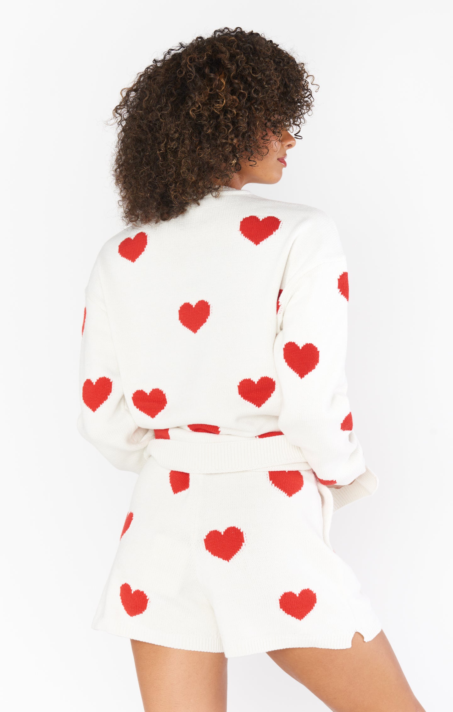 Red Knit Heart Print Shorts with Elastic Waistband - Boardwalk