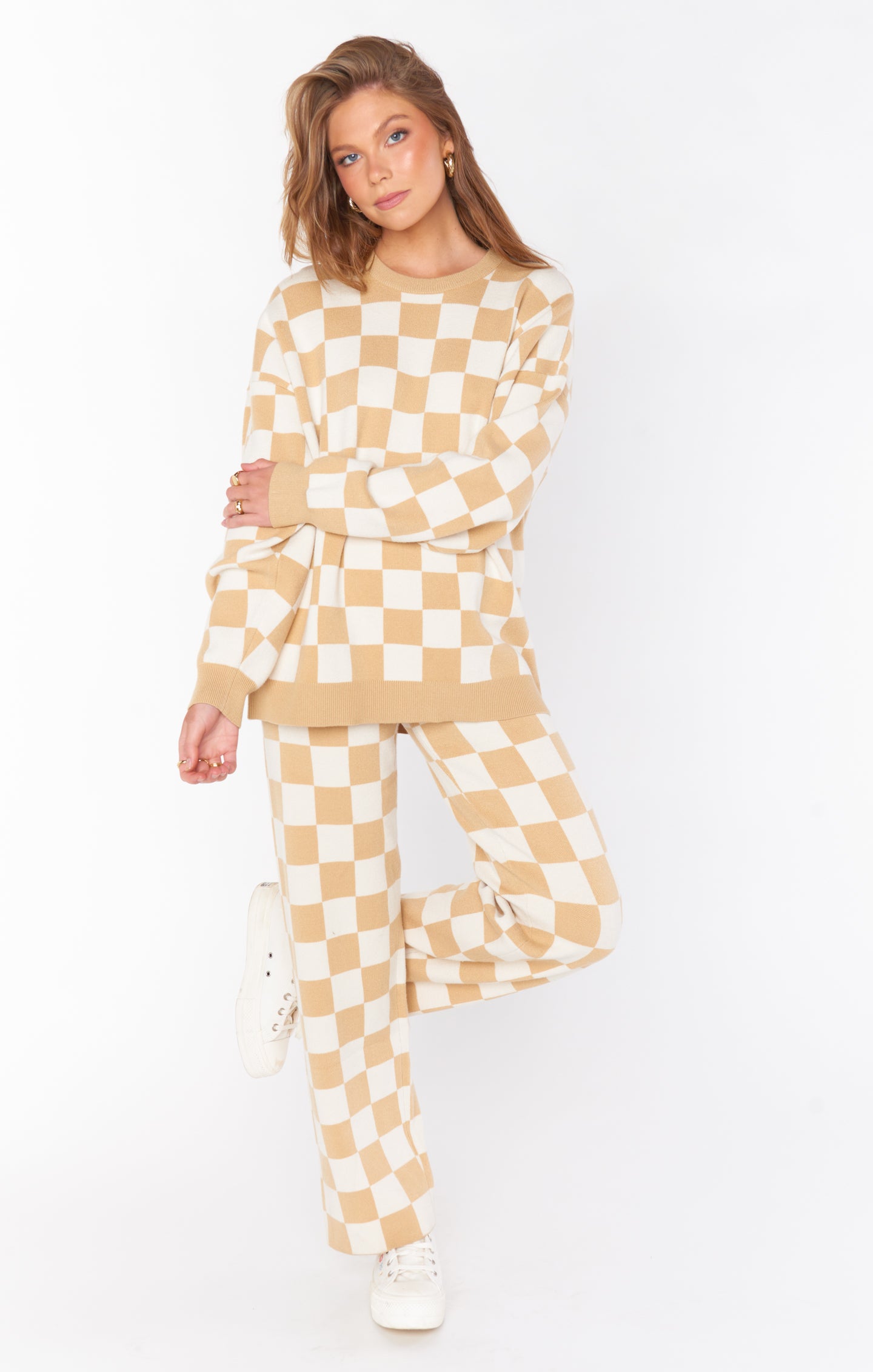 Zermatt Knit Sweater Pants - Tan Checker Pattern