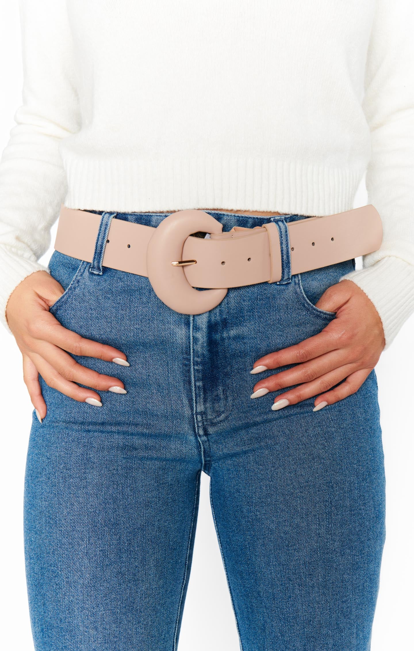 Minimalist Round Buckle Belt in Taupe - Stylish & Versatile