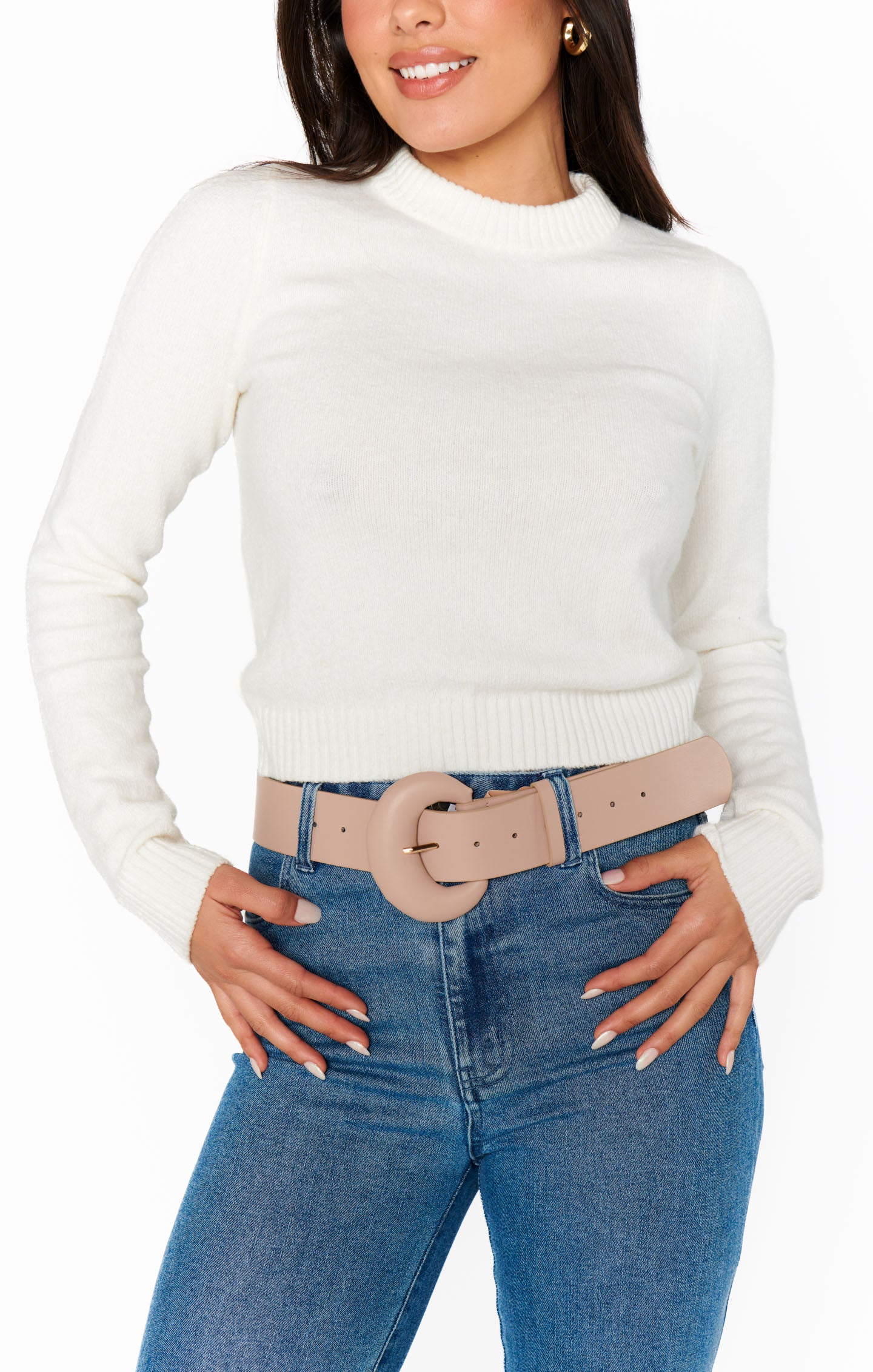 Minimalist Round Buckle Belt in Taupe - Stylish & Versatile