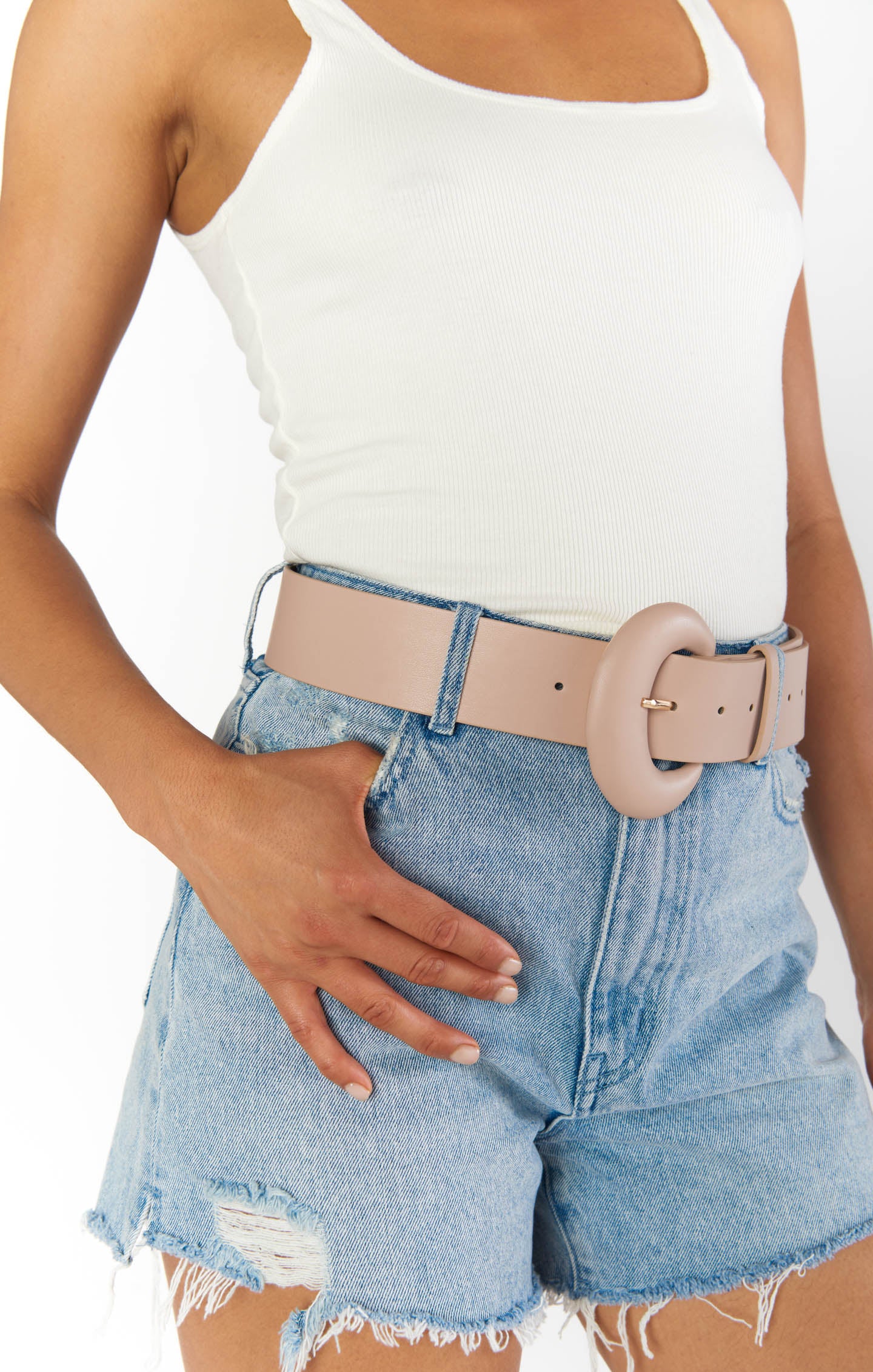 Minimalist Round Buckle Belt in Taupe - Stylish & Versatile
