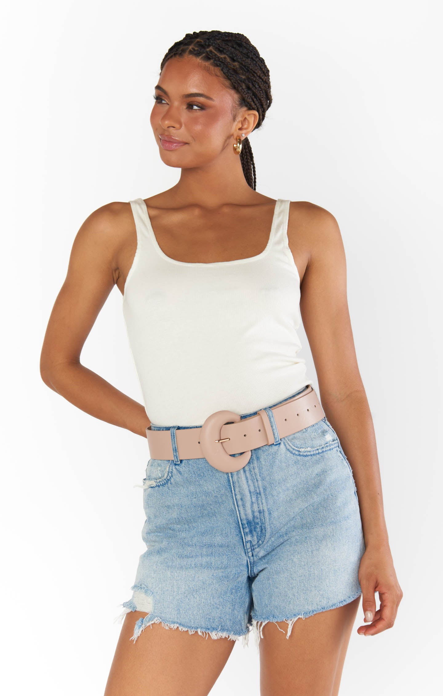 Minimalist Round Buckle Belt in Taupe - Stylish & Versatile