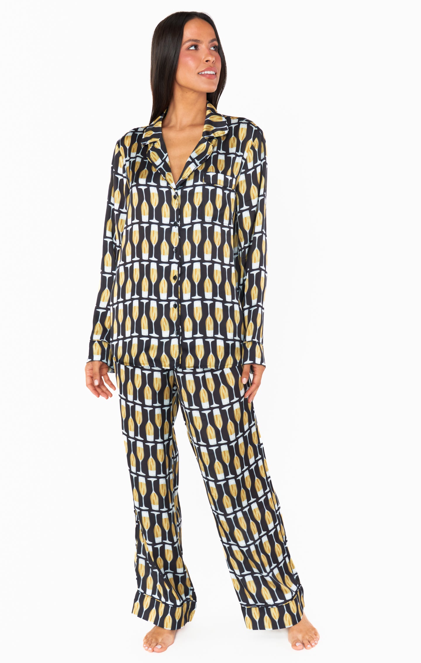 Champagne Silk Pajama Set with Drawstring Waist