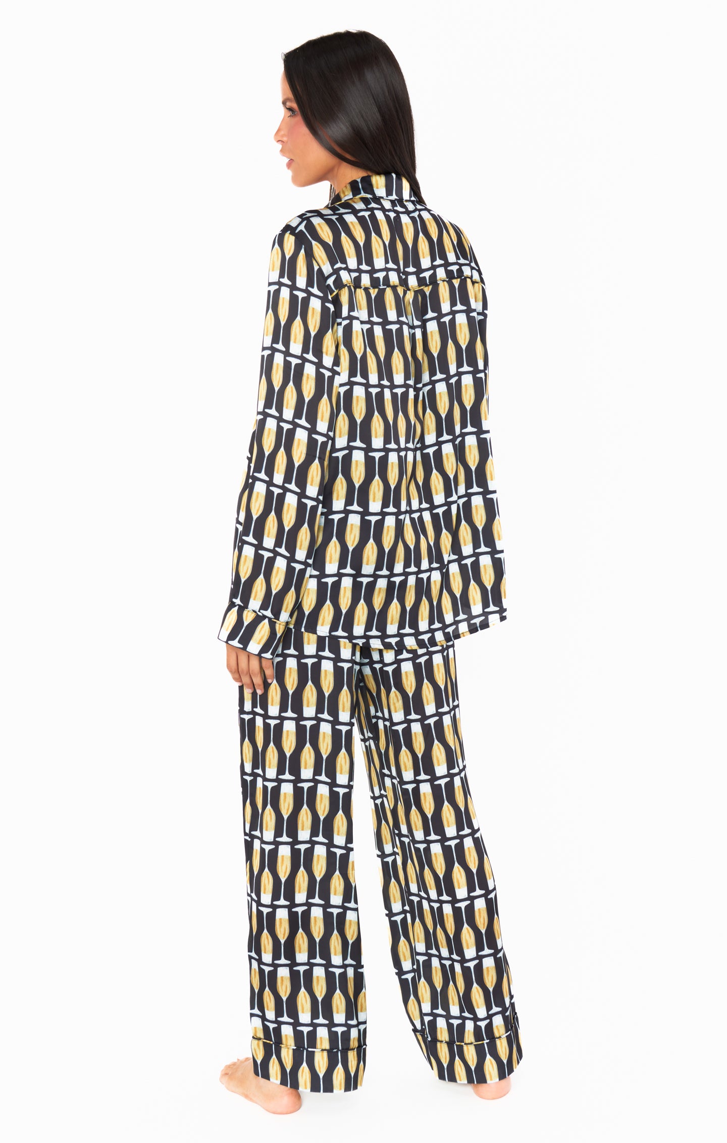 Champagne Silk Pajama Set with Drawstring Waist