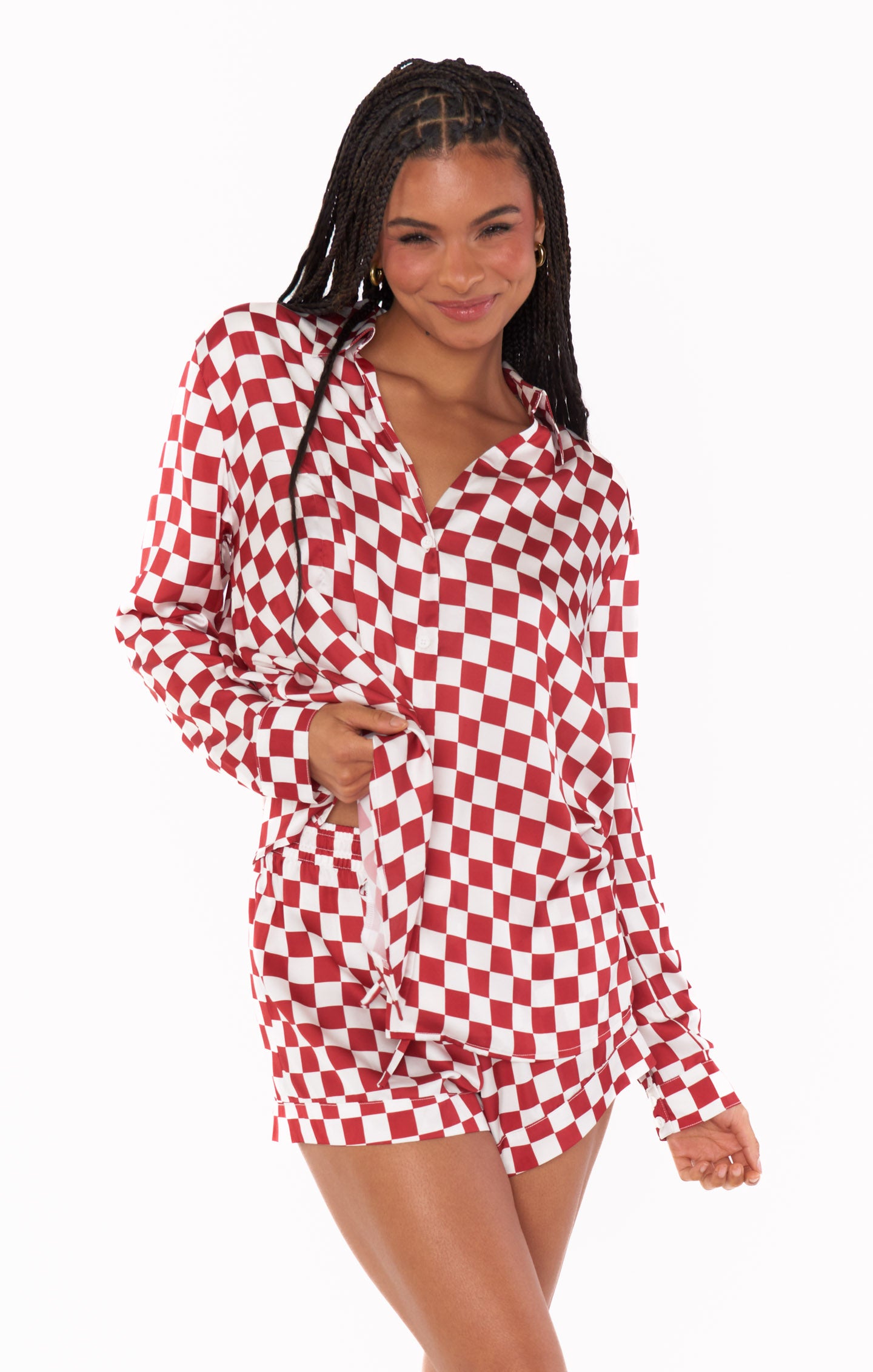 Red Checker Silky Pajama Set - Women's Sleepwear & Loungewear
