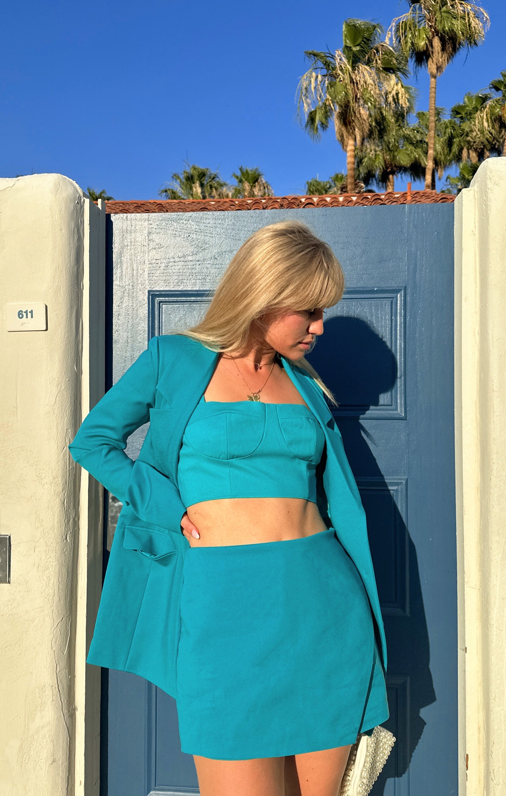 Teal High Waisted Spencer Skort with Asymmetrical Panel