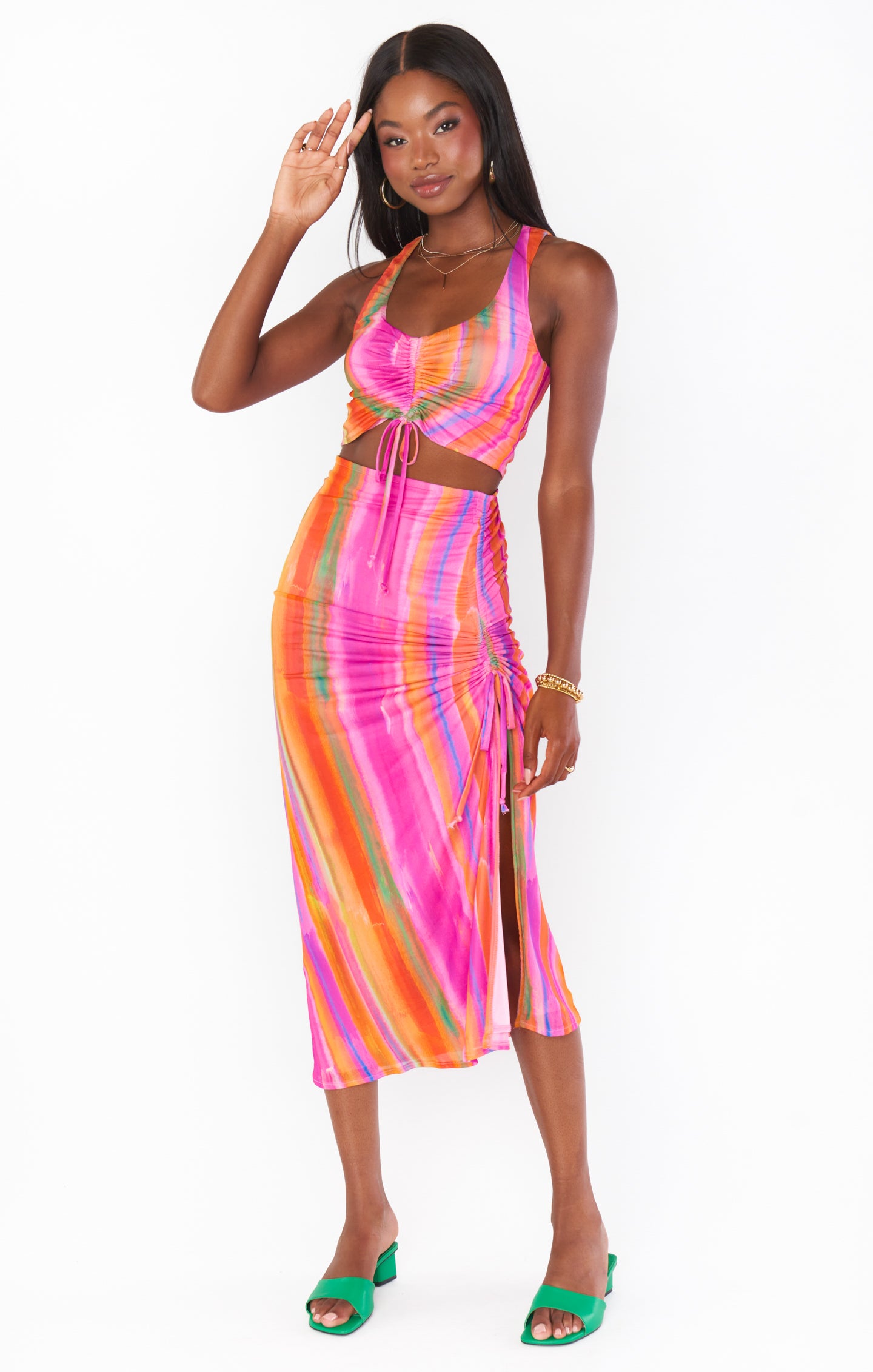 Dazy Skirt with Sunrise Stripe Mesh & Adjustable Drawstring Slit