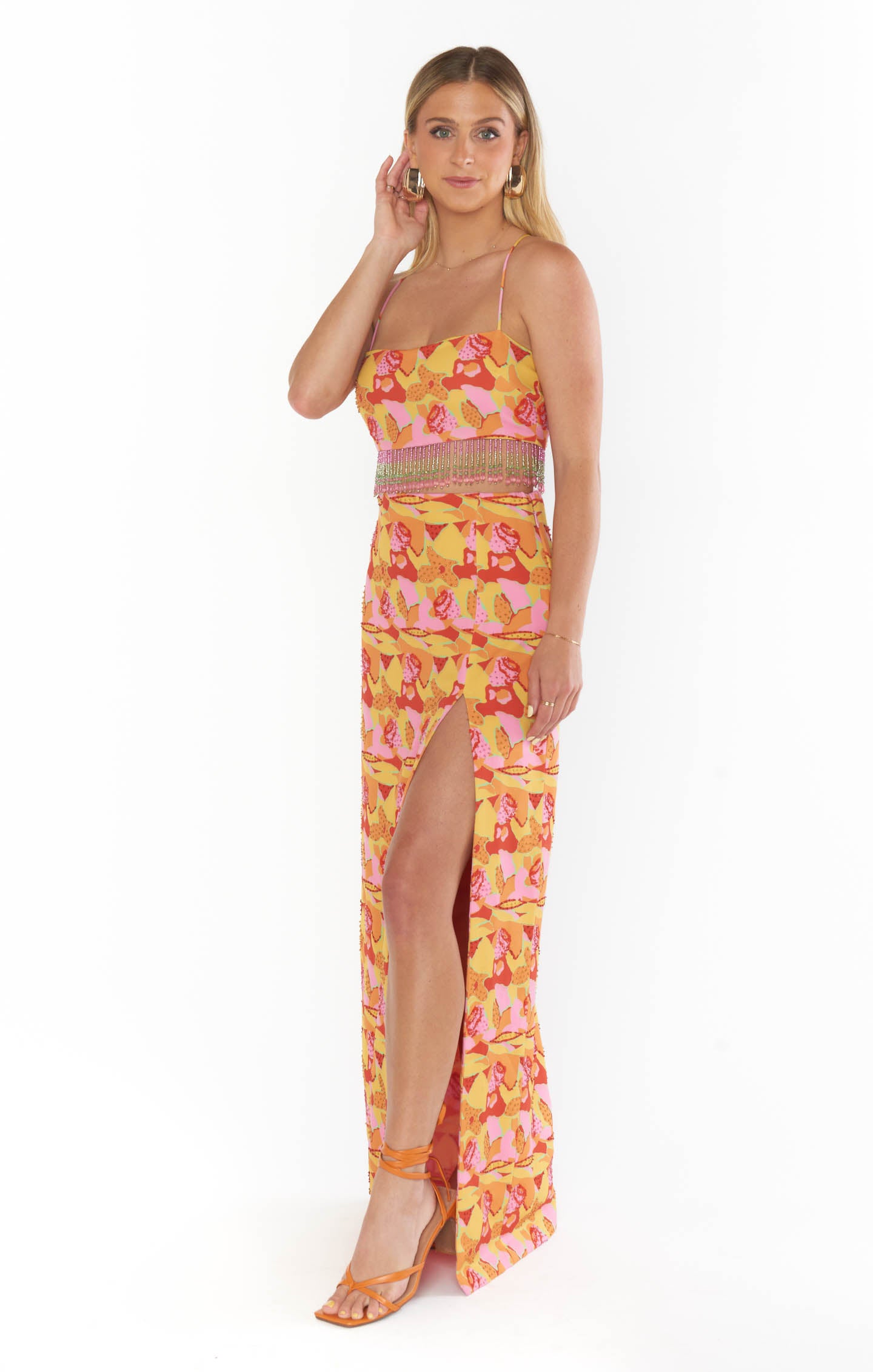 Beaded Sequins Maxi Skirt with Side Slit - Rumba Havana Style