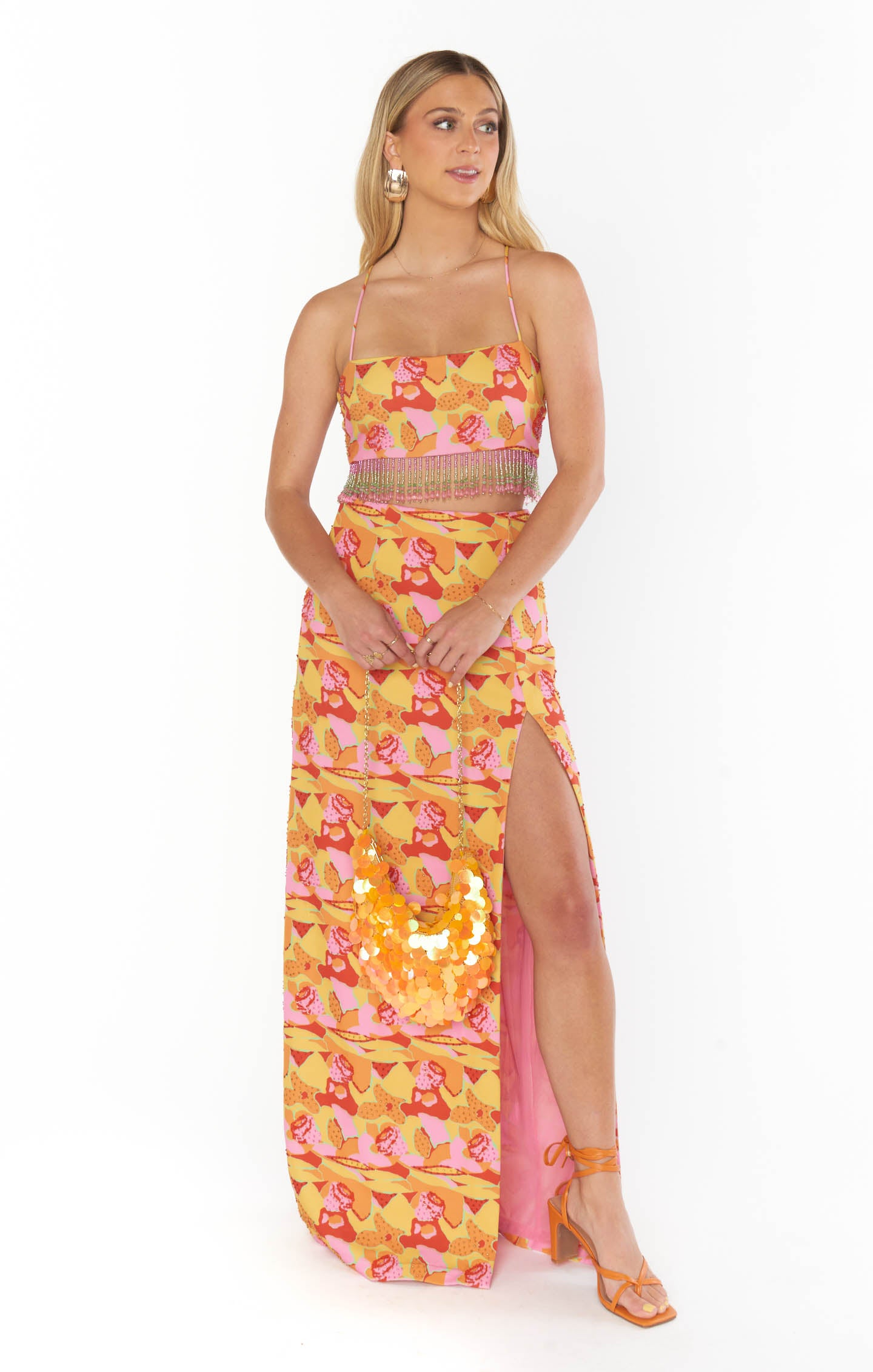 Beaded Sequins Maxi Skirt with Side Slit - Rumba Havana Style