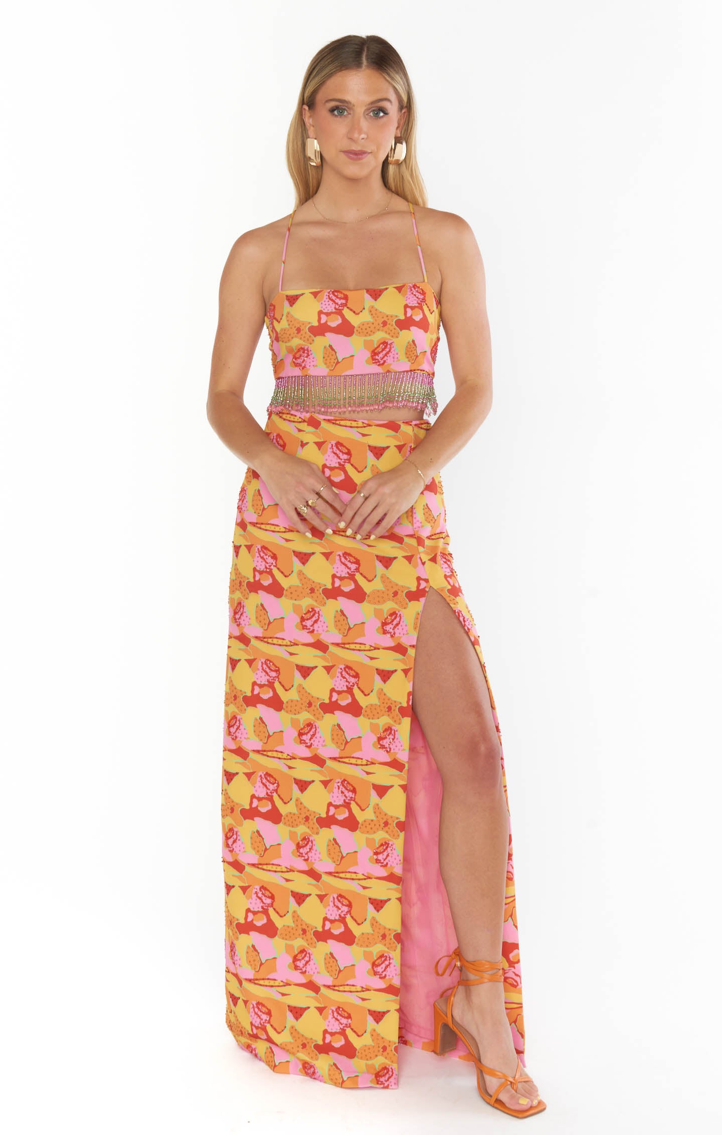 Beaded Sequins Maxi Skirt with Side Slit - Rumba Havana Style