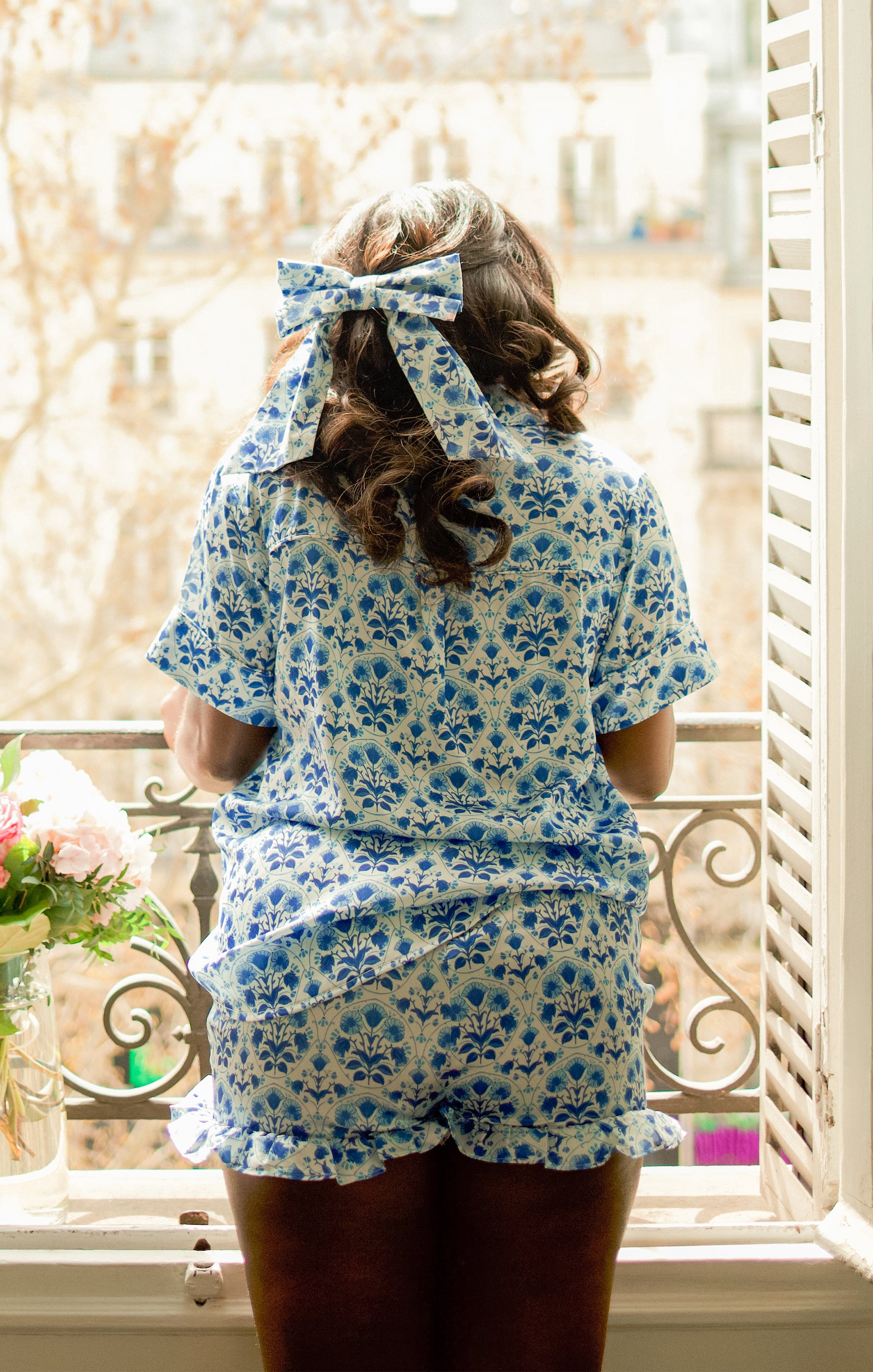 Blue Floral Pajama Set - Teagan Short Sleeve & Shorts