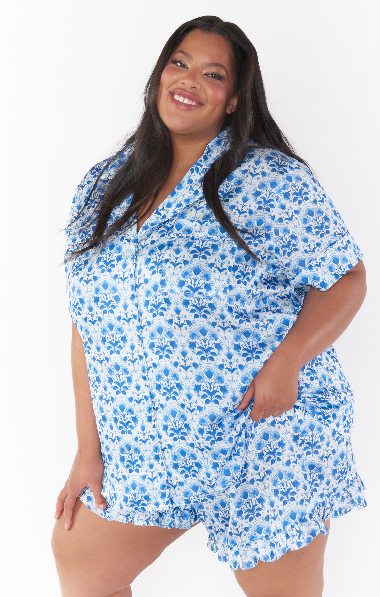 Blue Floral Pajama Set - Teagan Short Sleeve & Shorts