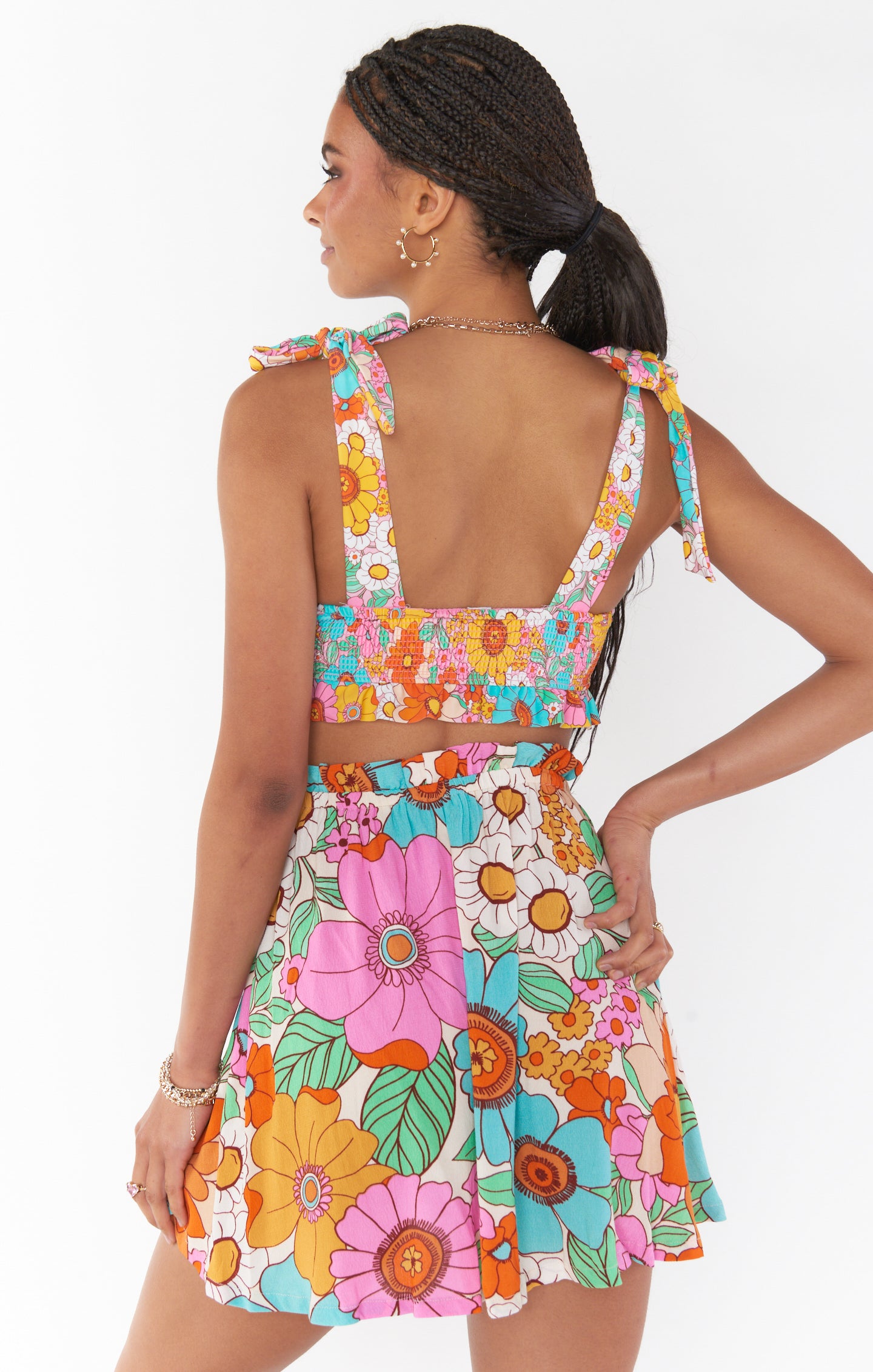 Floral Swing Skirt with Ruffled Trim & Elastic Waist