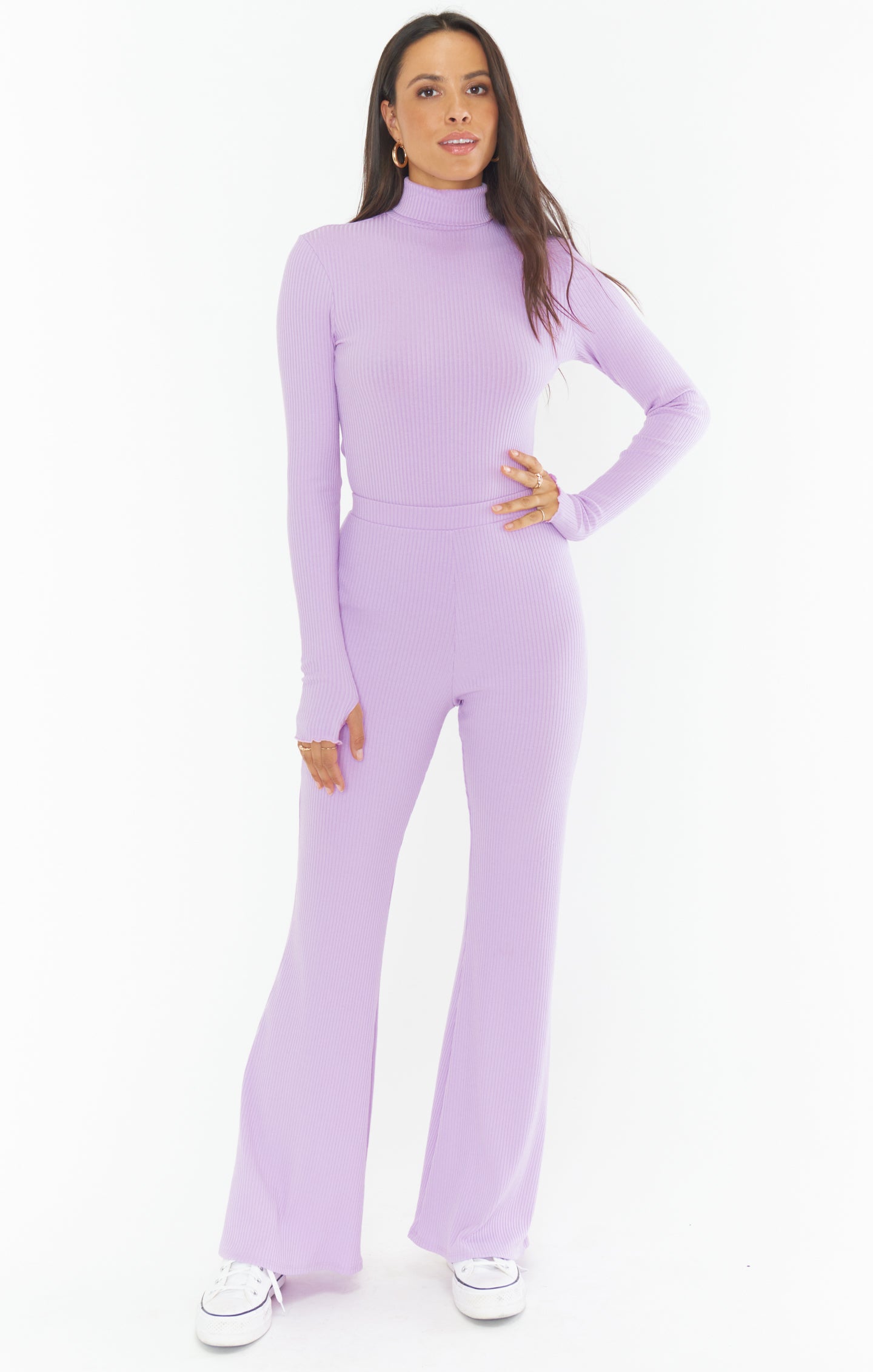 Lillac Rib Knit Flared Pants - High Waisted Winter Lounge Pants