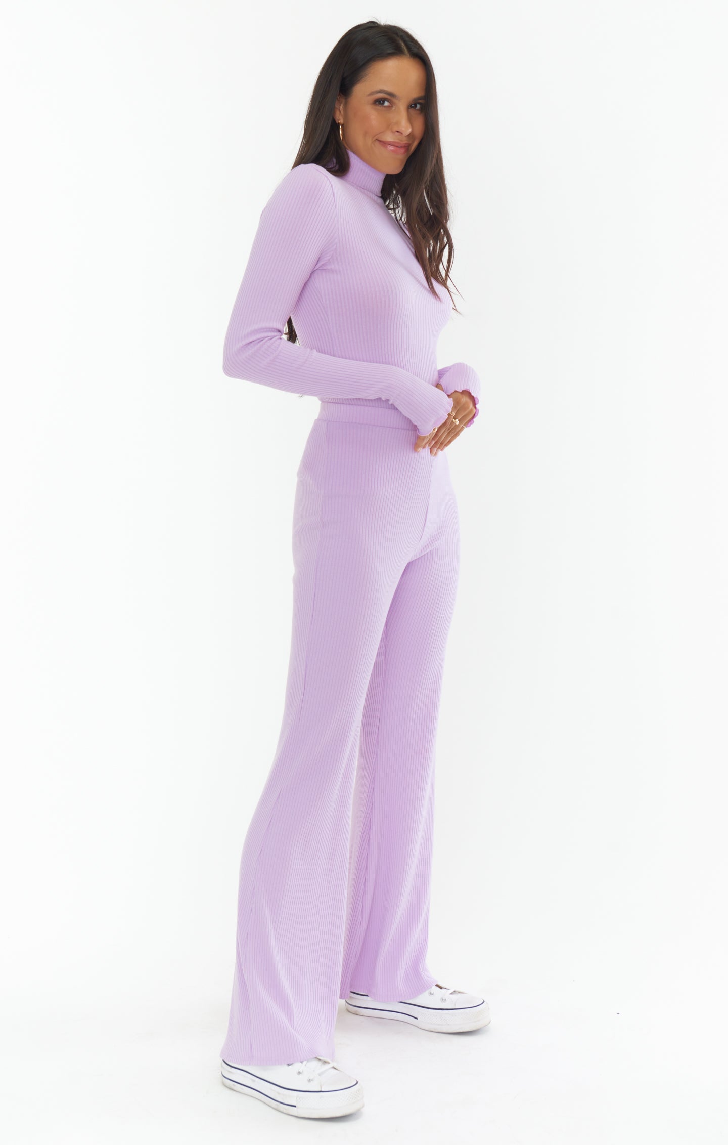 Lillac Rib Knit Flared Pants - High Waisted Winter Lounge Pants