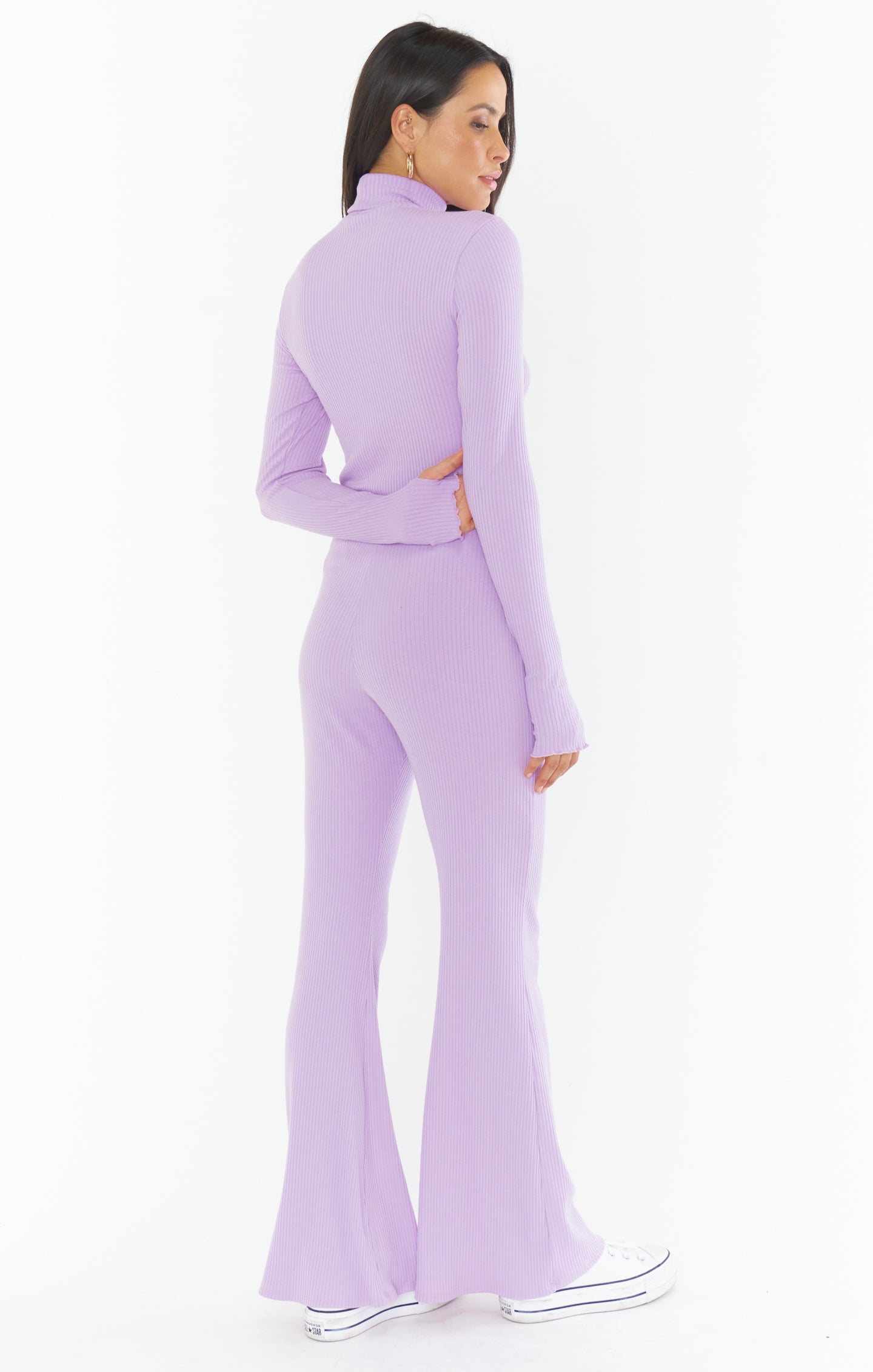 Lillac Rib Knit Flared Pants - High Waisted Winter Lounge Pants