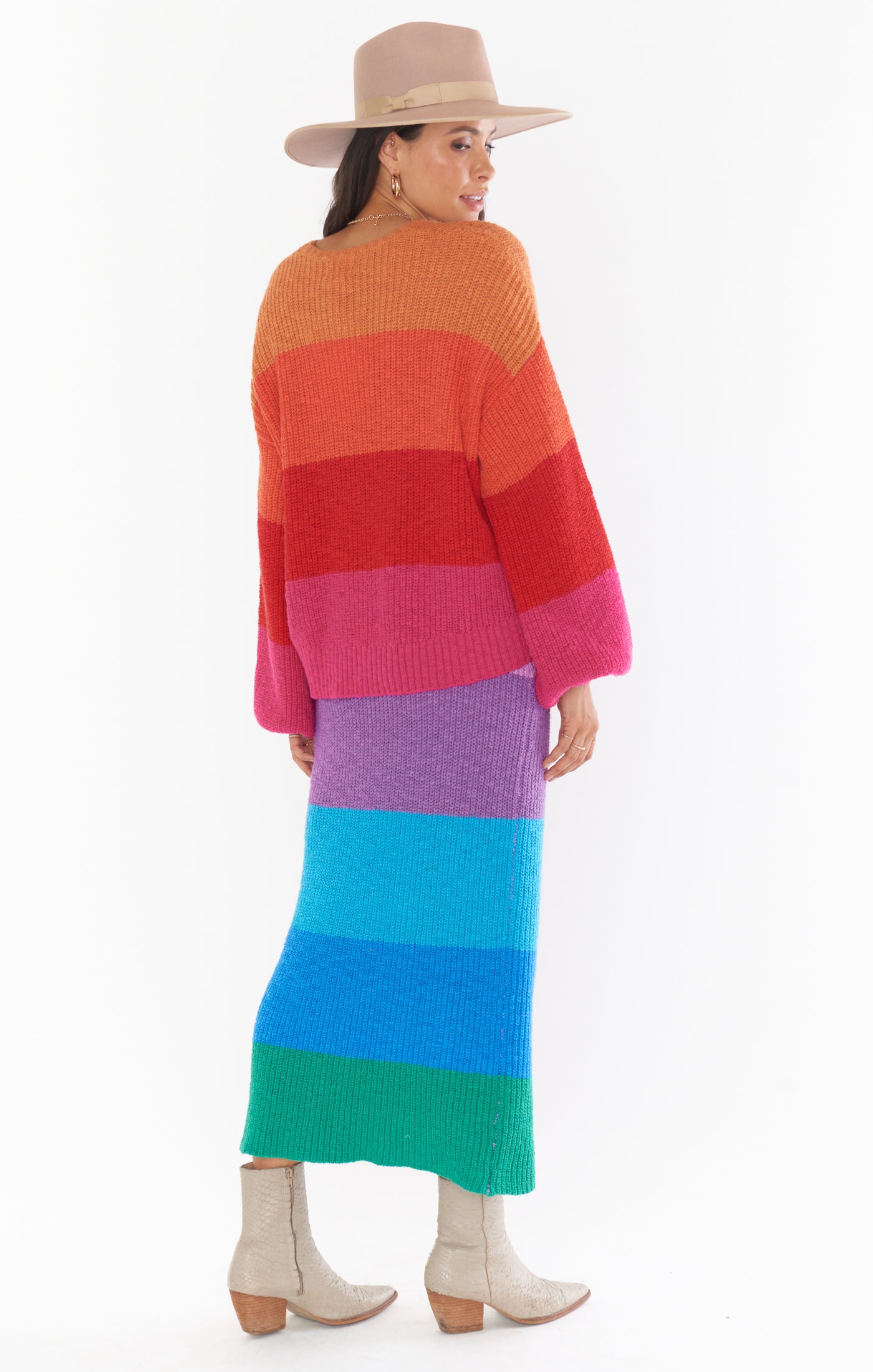 Pippa Sunset Stripe Knit Sweater Skirt - High Waisted Midi