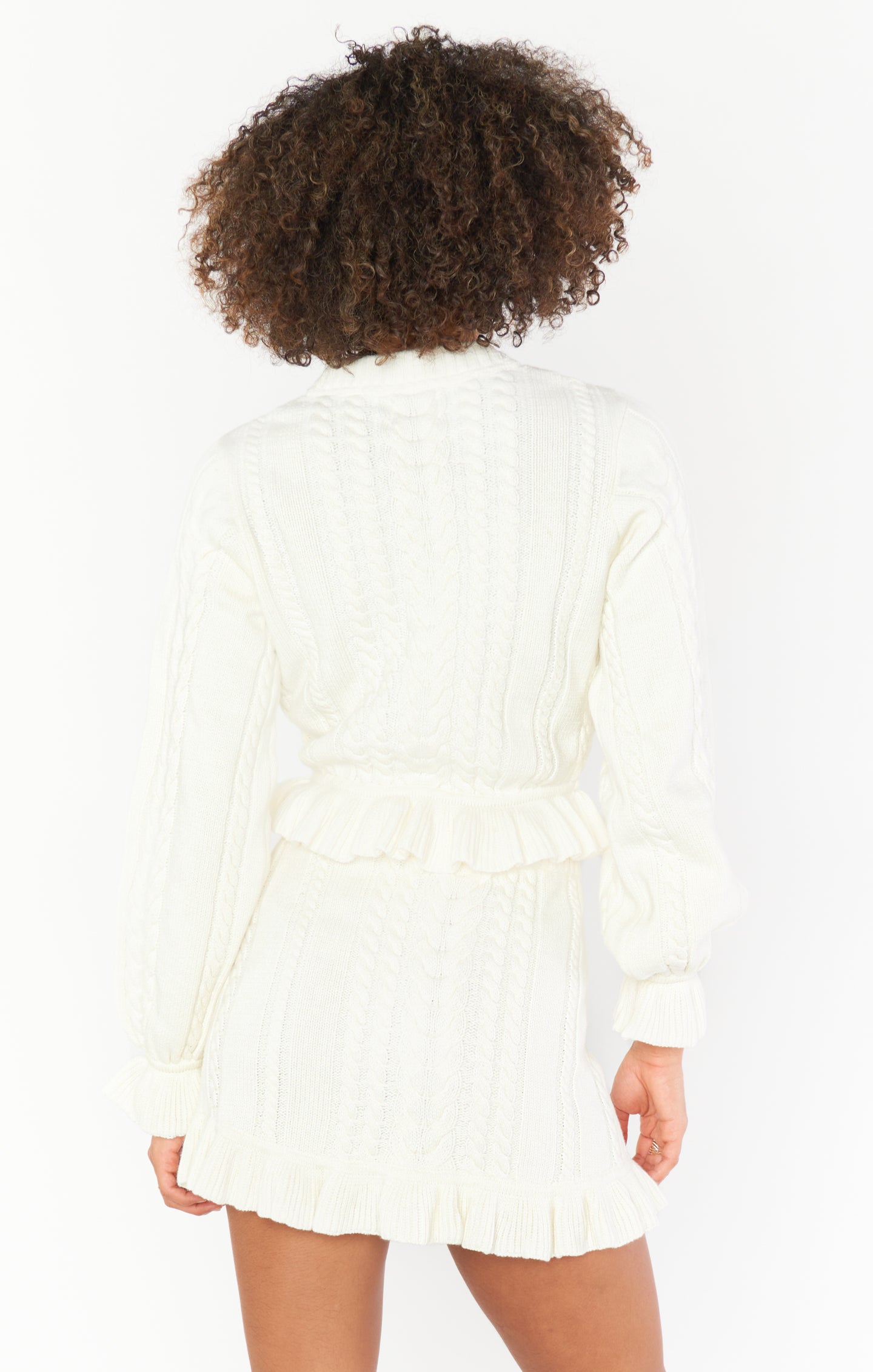 Cream Cable Knit Ridley Ruffle Skirt - Stretchy Mini with Ruffled Hem