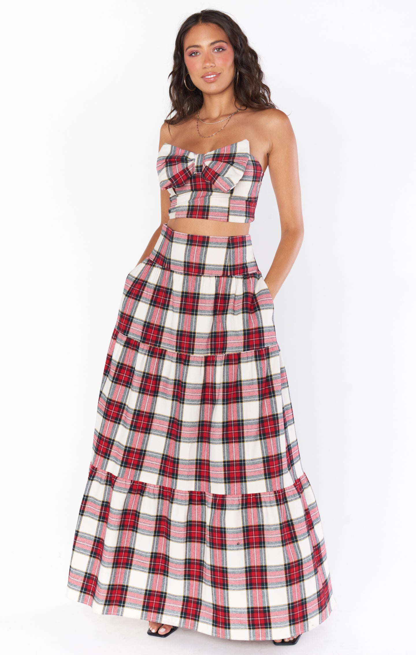 Red Plaid Maxi Skirt with Smocked Waist - Winter Fashion
