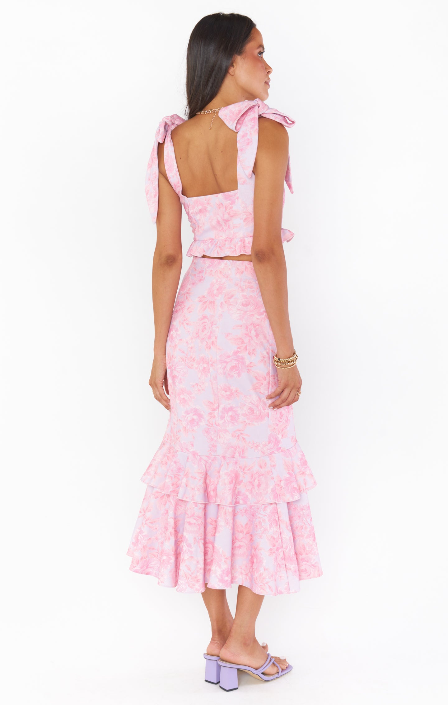 Blushing Floral Dutchess Ruffle Maxi Skirt with Slit