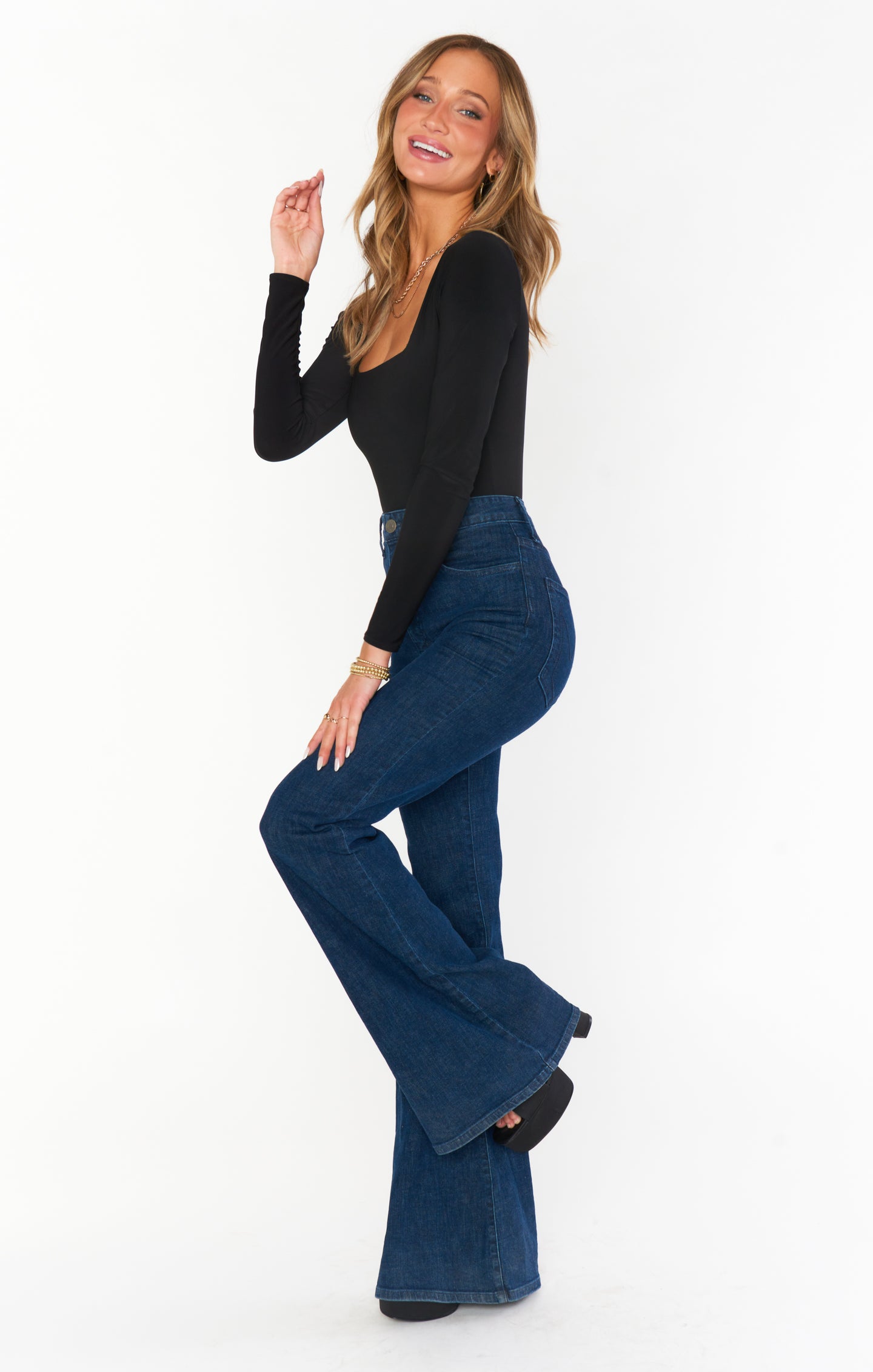 Hawn Bell High Waist Flared Jeans - 70s Stretch Denim Slim Fit